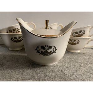 Taylor Smith and Taylor 6  Coffee Cups With Creamer and Sugar Bowl  Heirloom Pat